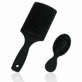 Boar Bristle Brush Set by Everlong, Boar Hair & Nylon Mix Paddle & Mini Brush Duo, Add Shine and Stimulate Scalp, Regular & Travel Size, Safe for Hair Extensions & Wigs