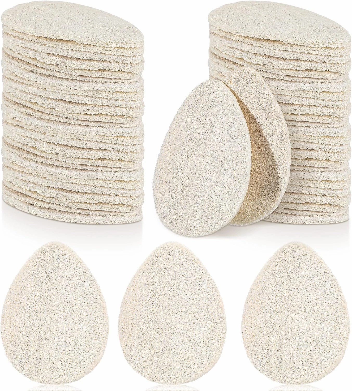 Bokon 50 Pcs Loofah Exfoliating Face Pads Sponge Body Face Scrubber Remove Dead Skin Facial Loofah Pad Bulk for Bath Shower Spa Skin Cleaning Women Men(Water Drop,2.36 * 3.9")