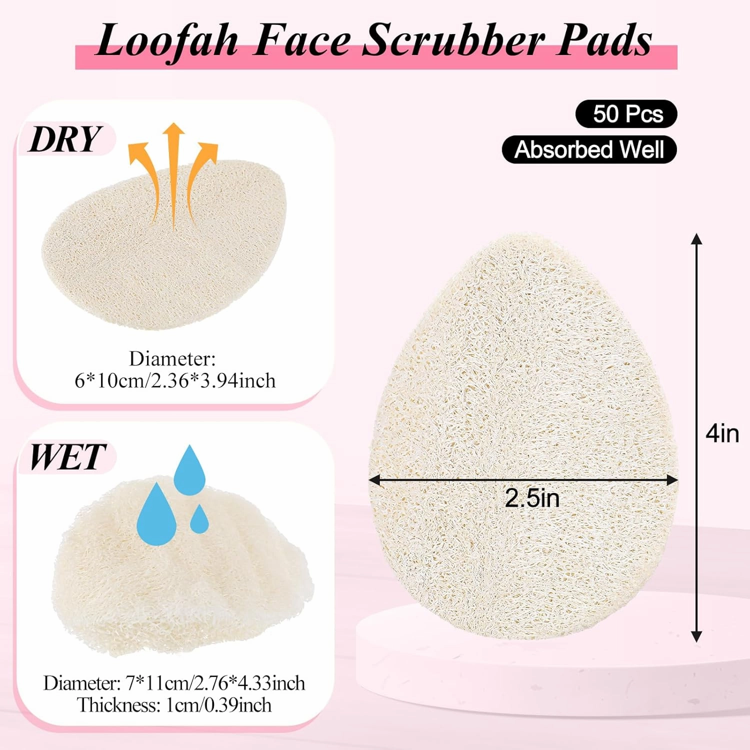 Bokon 50 Pcs Loofah Exfoliating Face Pads Sponge Body Face Scrubber Remove Dead Skin Facial Loofah Pad Bulk for Bath Shower Spa Skin Cleaning Women Men(Water Drop,2.36 * 3.9")