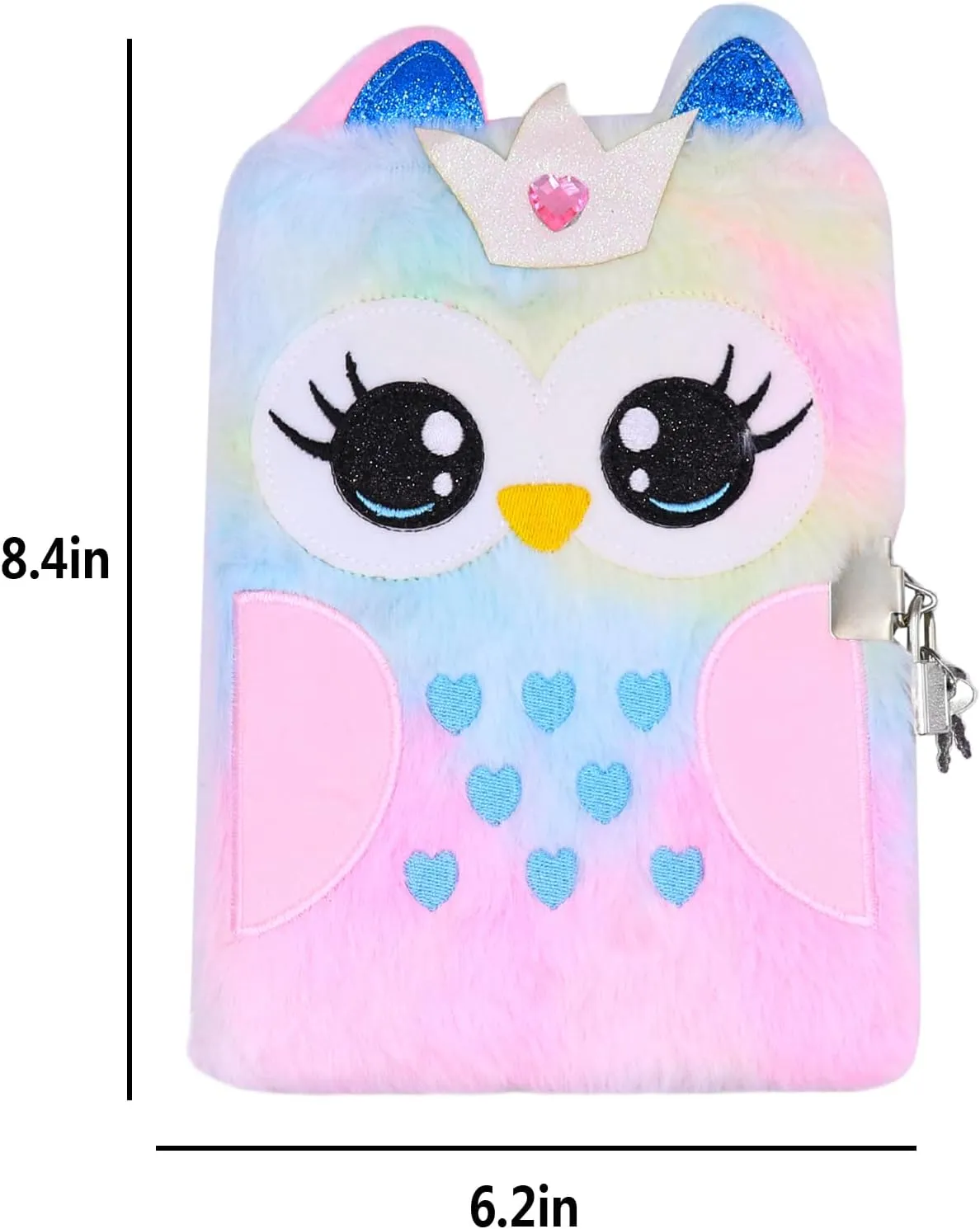 BOLLEY JOSS Fluffy Cartoon Owl Notebook Cute Animal Plush Secret Diary with Lock & Keys Fuzzy Journal Writing Pad A5 Lined 152 Pages