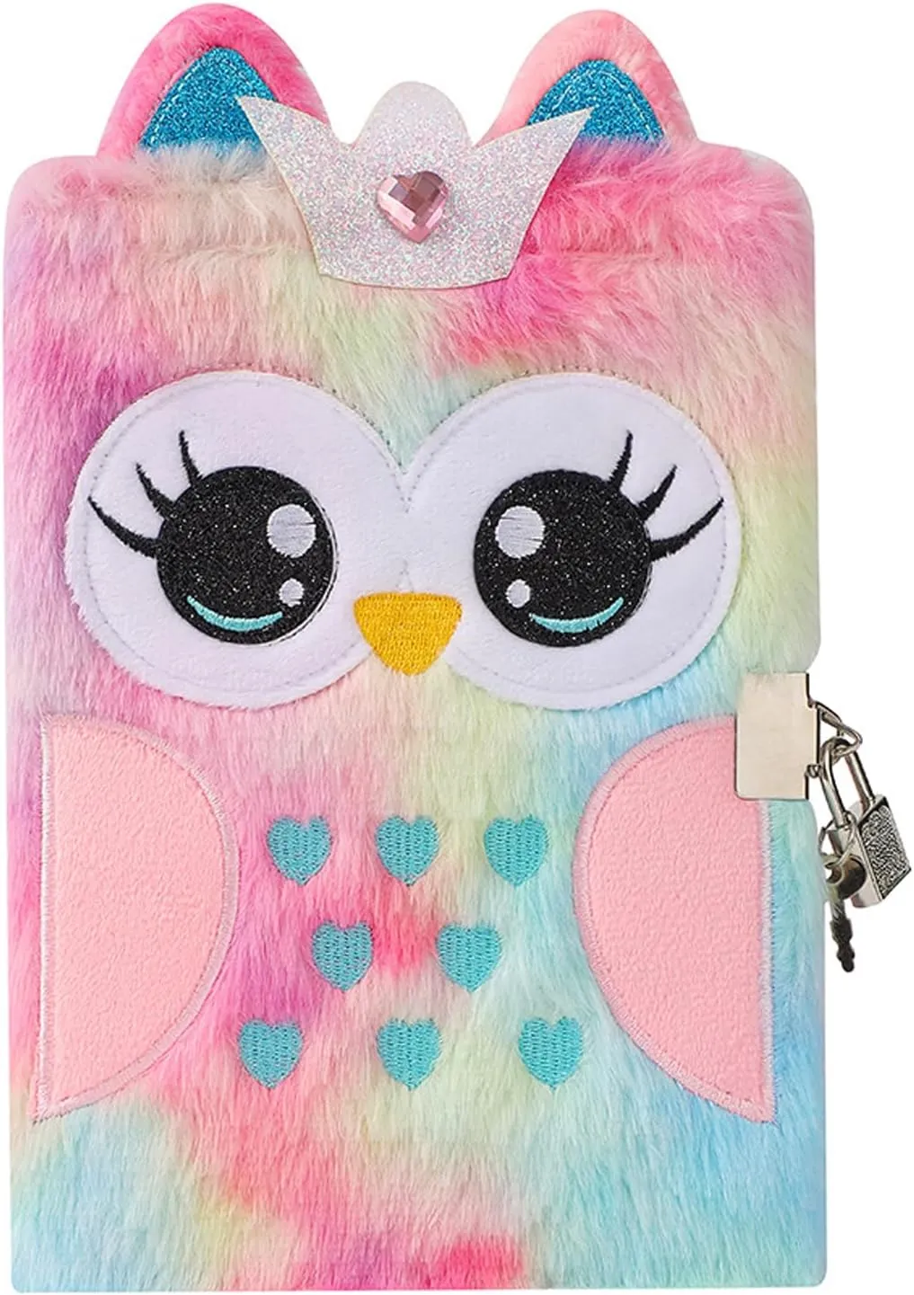 BOLLEY JOSS Fluffy Cartoon Owl Notebook Cute Animal Plush Secret Diary with Lock & Keys Fuzzy Journal Writing Pad A5 Lined 152 Pages