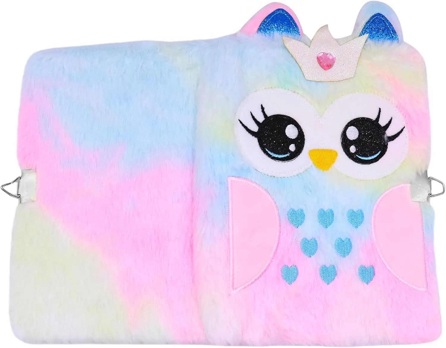 BOLLEY JOSS Fluffy Cartoon Owl Notebook Cute Animal Plush Secret Diary with Lock & Keys Fuzzy Journal Writing Pad A5 Lined 152 Pages