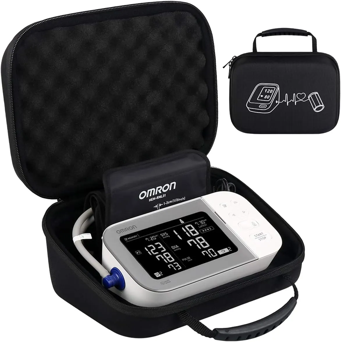 BOVKE Hard Carrying Case for OMRON Platinum BP5450 / Gold BP5350 / BP5465/ BP5360 / OMRON 7 Series BP7350 Wireless Blood Pressure Monitor, Extra Room fits Upper Arm Cuff, Black Black (NOT for BP7450)