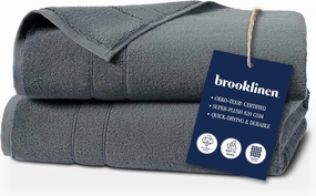 Brooklinen Super-Plush Turkish Cotton Bath Towels Set of 2 Cotton, 820 GSM, Machine Washable, Perfect Bath Towels for Bathroom, Spa & Shower (30" x 58", Slate Grey)