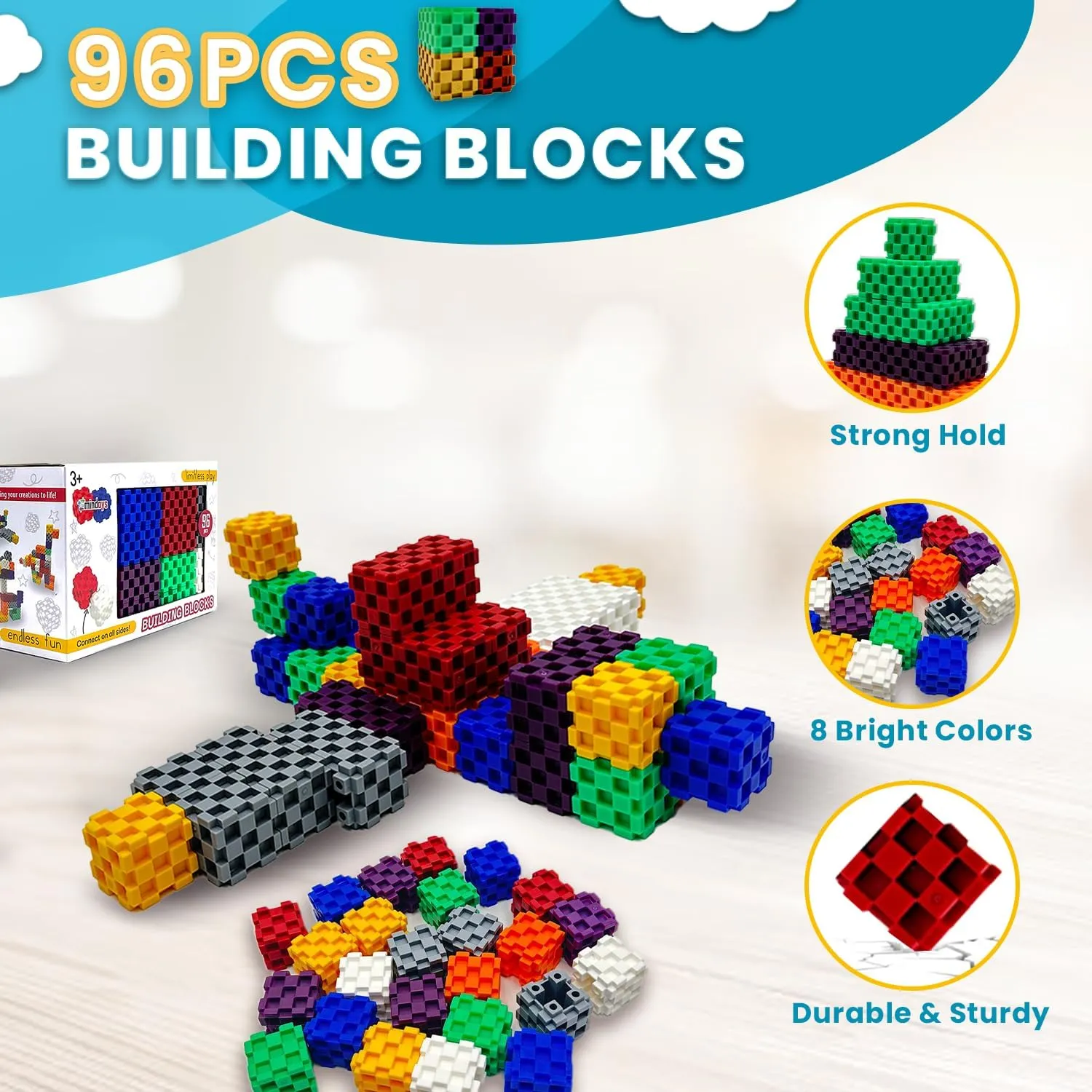 Building Blocks for Kids - 96 PCS STEM Educational Building Blocks for Toddlers and Kids Ages 3 to 9  | Creative & Fun Building Toys for Kids, Boys and Girls-Ideal Christmas or Birthday Gift