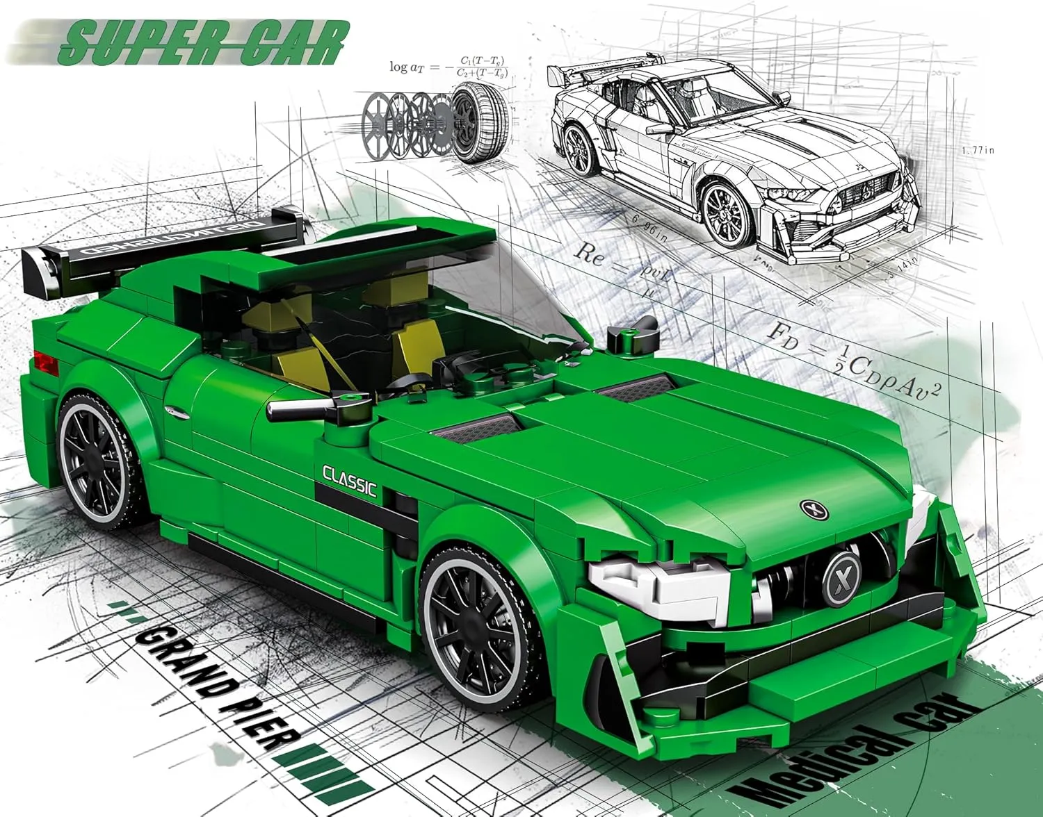 Building-Set Race-Car, Track-Style Super Cars, Classic Sport Speed Technial Model Kit Block with 4 Swappable Wheel Rim, Birthday Gift Toy for Boy Teen Adult Age 8-12 Year Kid 6 , Display