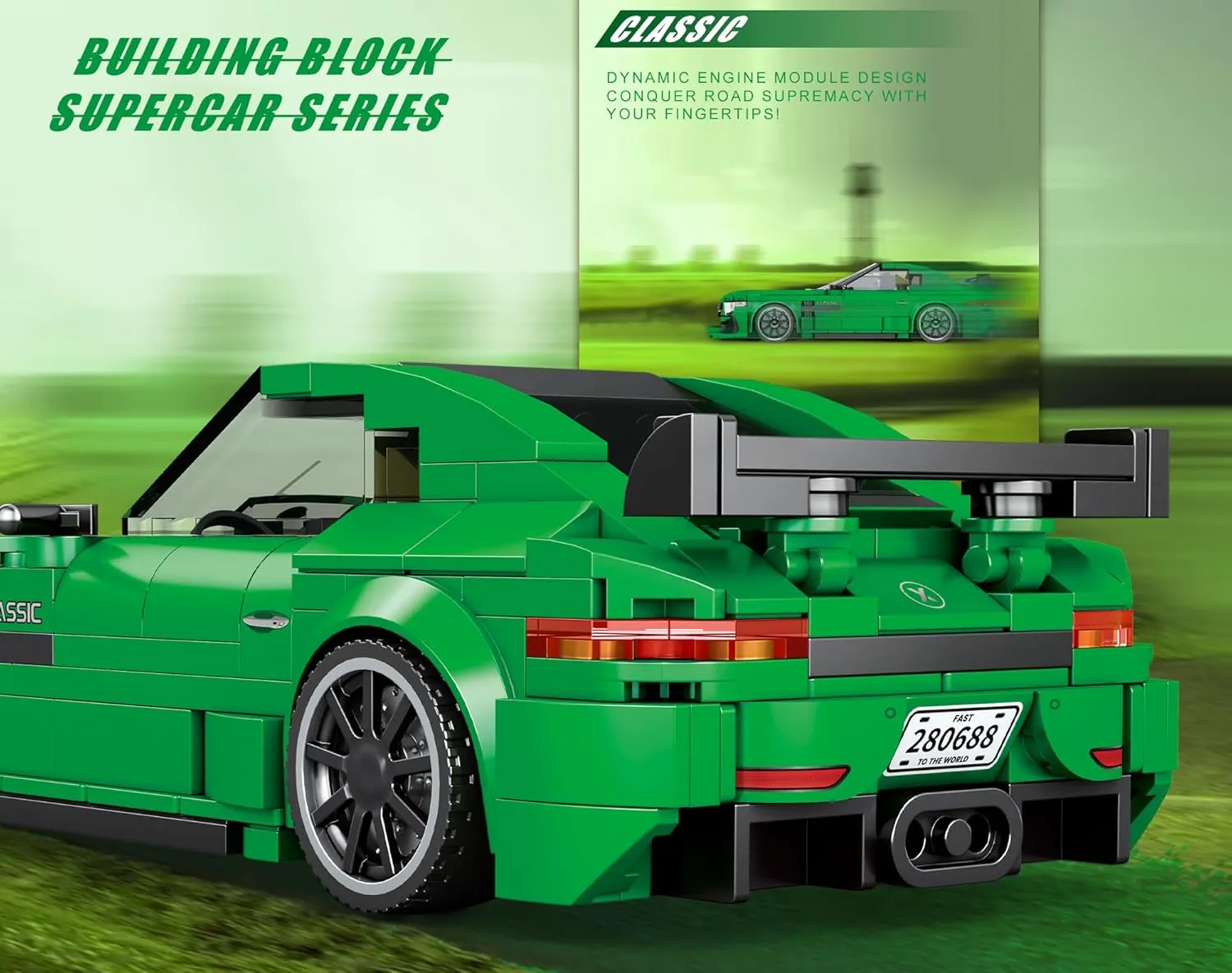 Building-Set Race-Car, Track-Style Super Cars, Classic Sport Speed Technial Model Kit Block with 4 Swappable Wheel Rim, Birthday Gift Toy for Boy Teen Adult Age 8-12 Year Kid 6 , Display