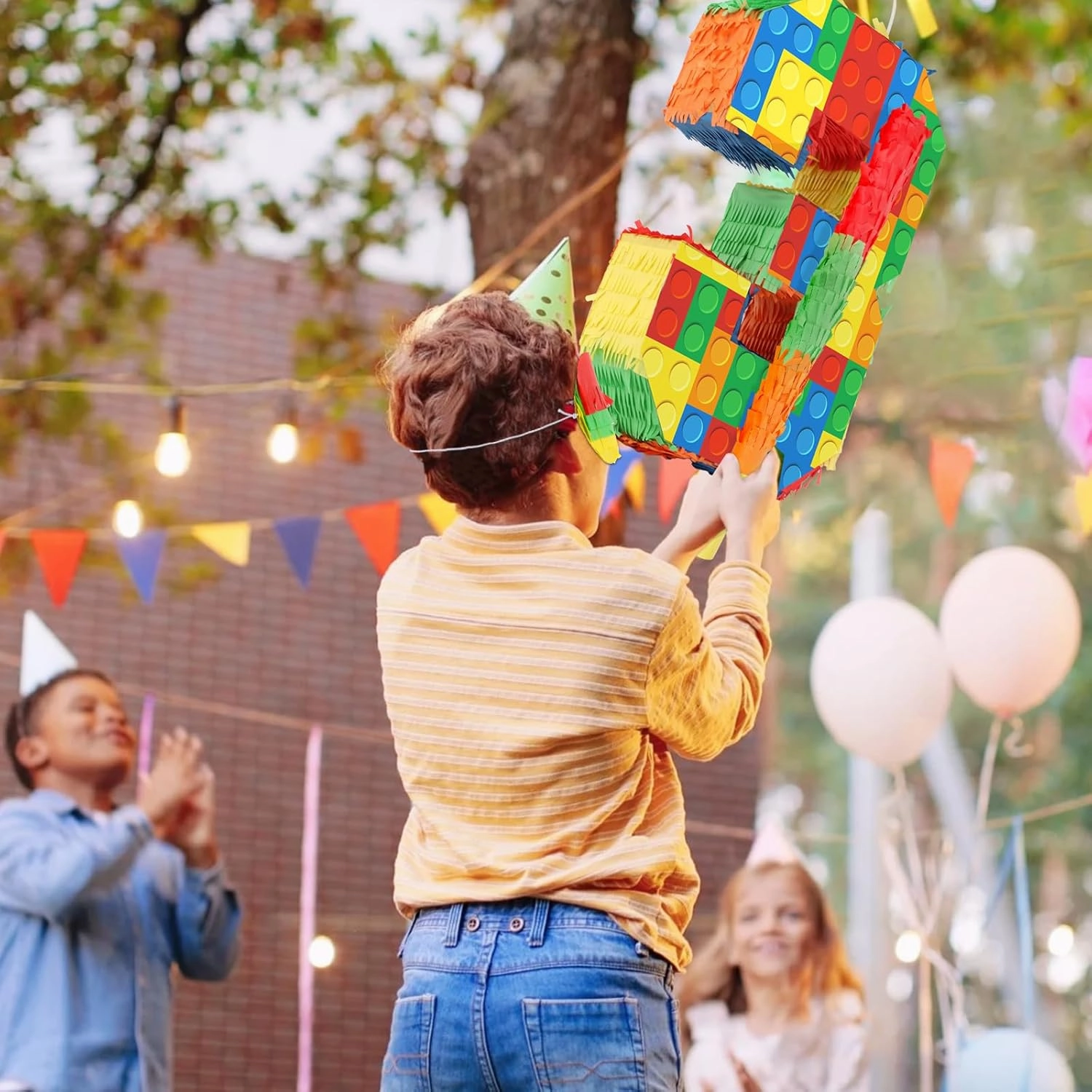 Building Blocks 3rd Birthday Party Decorations Number 3 Pinata with Pinata Stick & Blindfold for Kids Girls Boys Happy Birthday Building Block Theme Party Supplies Carnival Games
