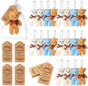 Bulk Mini Bear Plush, 20 Pcs Stuffed Bears With Thank You Cards And Organza Bags, 4 Colors For Party Favors And Baby Showers
