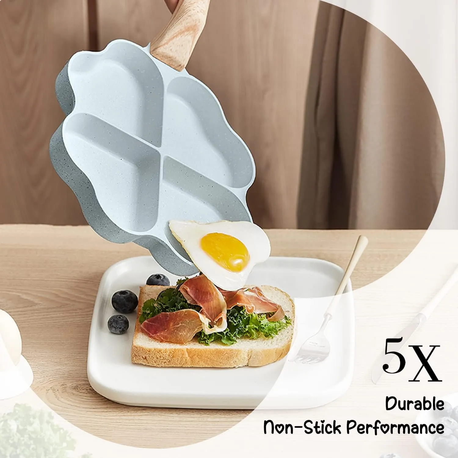 Caannasweis Egg Omelette Pan, 4-Cup Nonstick Granite Omelette Skillet Breakfast Frying Pan Egg Cooker Suitable for Gas Stove & Induction Cookware, PFOA PFOS Free, Green Heart Shaped