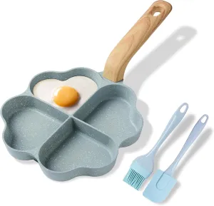 Caannasweis Egg Omelette Pan, 4-Cup Nonstick Granite Omelette Skillet Breakfast Frying Pan Egg Cooker Suitable for Gas Stove & Induction Cookware, PFOA PFOS Free, Green Heart Shaped