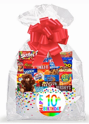 CakeSupplyShop Item#010BSG Happy 10th Birthday Rainbow Thinking Of You Cookies, Candy & More Care Package Snack Gift Box Bundle Set - Ships FAST!