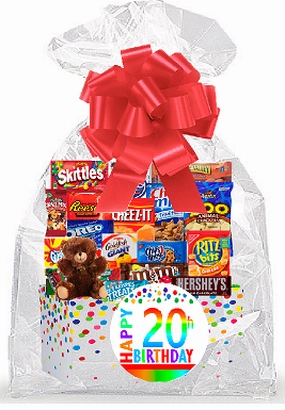 CakeSupplyShop Item#020BSG Happy 20th Birthday Rainbow Thinking Of You Cookies, Candy & More Care Package Snack Gift Box Bundle Set - Ships FAST!