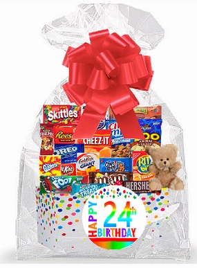 CakeSupplyShop Item#024BSG Happy 24th Birthday Rainbow Thinking Of You Cookies, Candy & More Care Package Snack Gift Box Bundle Set - Ships FAST!
