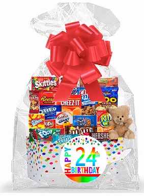 CakeSupplyShop Item#024BSG Happy 24th Birthday Rainbow Thinking Of You Cookies, Candy & More Care Package Snack Gift Box Bundle Set - Ships FAST!
