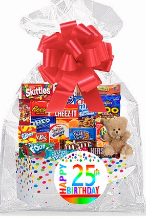 CakeSupplyShop Item#025BSG Happy 25th Birthday Rainbow Thinking Of You Cookies, Candy & More Care Package Snack Gift Box Bundle Set - Ships FAST!