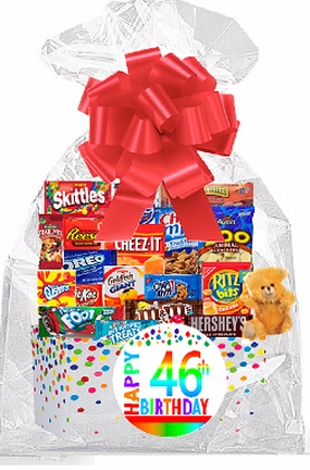 CakeSupplyShop Item#046BSG Happy 46th Birthday Rainbow Thinking Of You Cookies, Candy & More Care Package Snack Gift Box Bundle Set - Ships FAST!