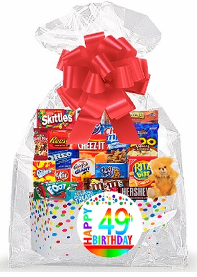 CakeSupplyShop Item#049BSG Happy 49th Birthday Rainbow Thinking Of You Cookies, Candy & More Care Package Snack Gift Box Bundle Set - Ships FAST!