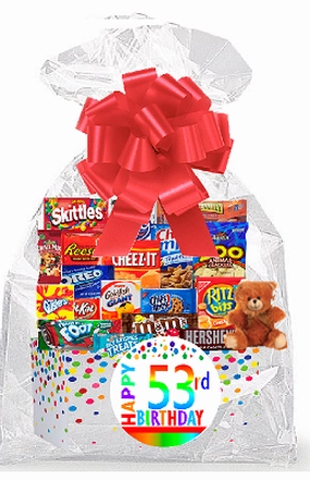 CakeSupplyShop Item#053BSG Happy 53rd Birthday Rainbow Thinking Of You Cookies, Candy & More Care Package Snack Gift Box Bundle Set - Ships FAST!