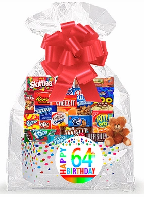 CakeSupplyShop Item#064BSG Happy 64th Birthday Rainbow Thinking Of You Cookies, Candy & More Care Package Snack Gift Box Bundle Set - Ships FAST!