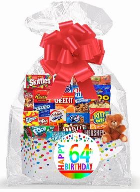 CakeSupplyShop Item#064BSG Happy 64th Birthday Rainbow Thinking Of You Cookies, Candy & More Care Package Snack Gift Box Bundle Set - Ships FAST!