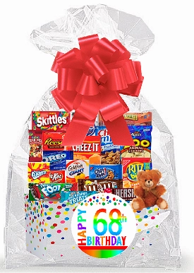 CakeSupplyShop Item#068BSG Happy 68th Birthday Rainbow Thinking Of You Cookies, Candy & More Care Package Snack Gift Box Bundle Set - Ships FAST!
