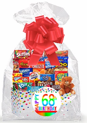 CakeSupplyShop Item#068BSG Happy 68th Birthday Rainbow Thinking Of You Cookies, Candy & More Care Package Snack Gift Box Bundle Set - Ships FAST!
