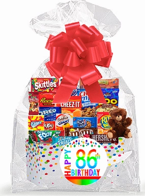 CakeSupplyShop Item#086BSG Happy 86th Birthday Rainbow Thinking Of You Cookies, Candy & More Care Package Snack Gift Box Bundle Set - Ships FAST!