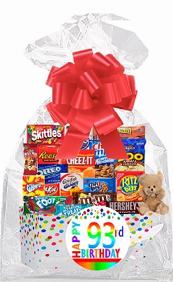 CakeSupplyShop Item#093BSG Happy 93rd Birthday Rainbow Thinking Of You Cookies, Candy & More Care Package Snack Gift Box Bundle Set - Ships FAST!