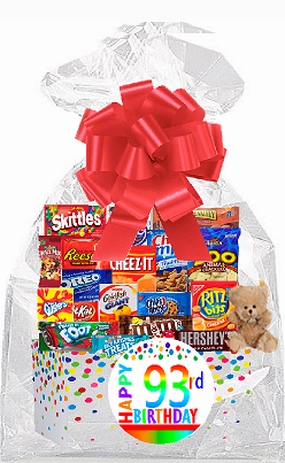 CakeSupplyShop Item#093BSG Happy 93rd Birthday Rainbow Thinking Of You Cookies, Candy & More Care Package Snack Gift Box Bundle Set - Ships FAST!