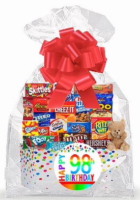 CakeSupplyShop Item#098BSG Happy 98th Birthday Rainbow Thinking Of You Cookies, Candy & More Care Package Snack Gift Box Bundle Set - Ships FAST!
