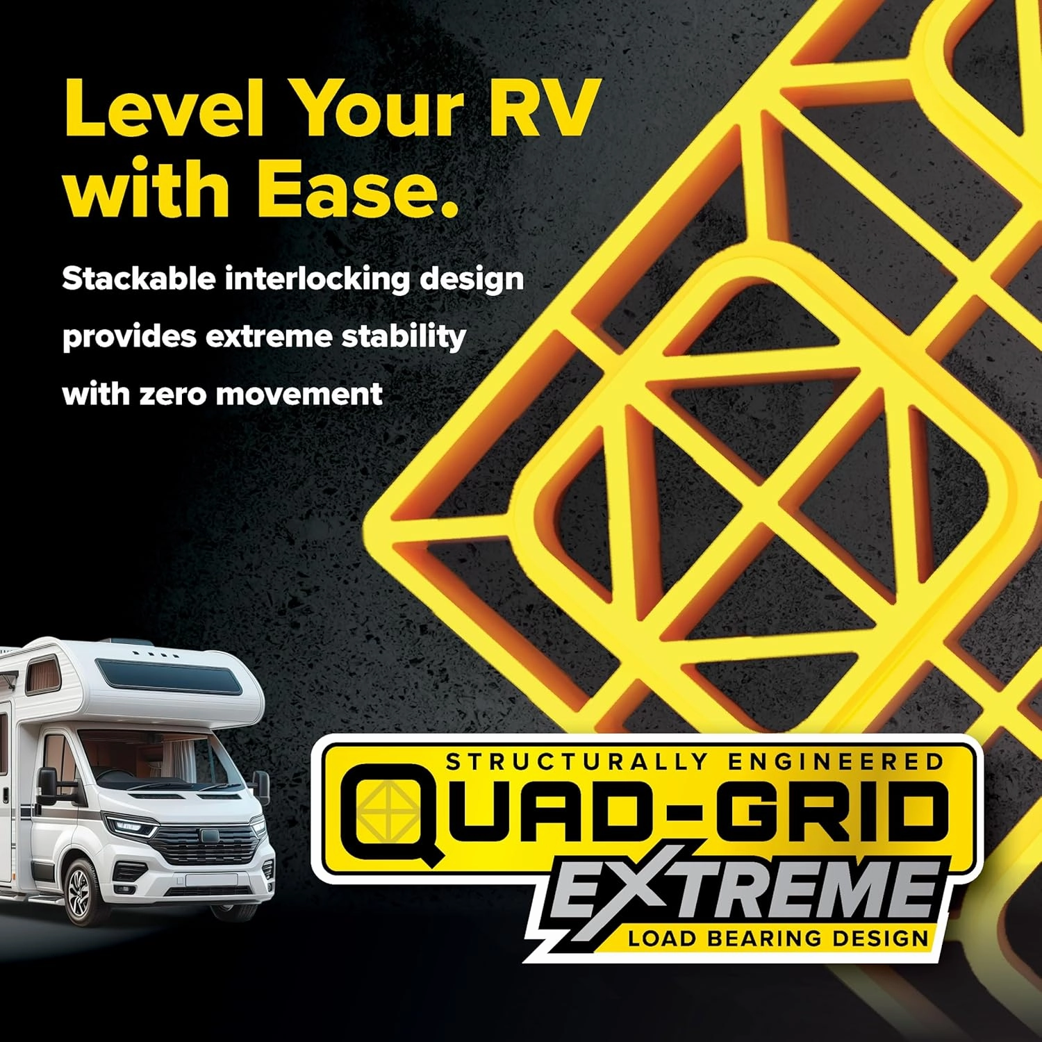 Camco Fasten RV Leveling Blocks - Features Interlocking Design for Customizable Height - Carrying Handle Twists to Secure Blocks for RV Storage - 8.5” x 8.5” x 1”, Yellow, 10-Pack (21022)