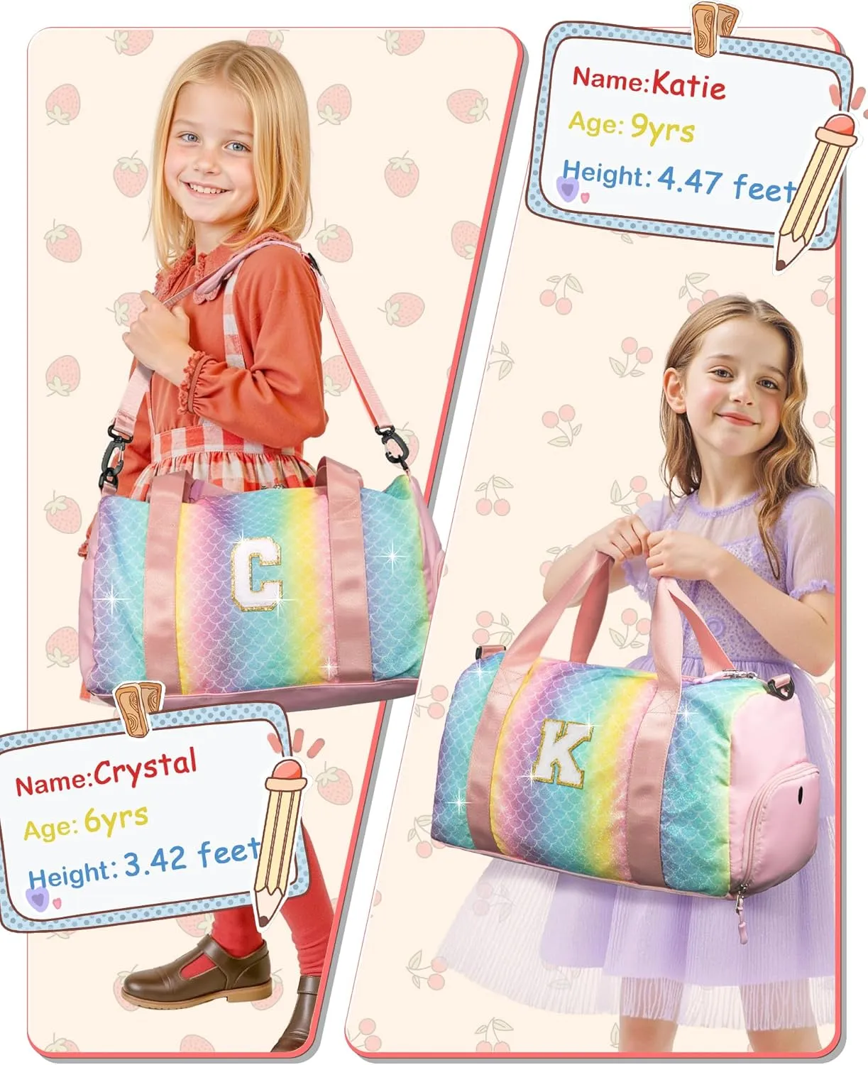 Camp Stuff for Girls Kids-Girl Gym Bag with Shoe Compartment, Kid Personalized Weekender Overnight Bags, Initial Travel Tote with Makeup Pouch, Valentines Day Gift for Girls (Letter R)