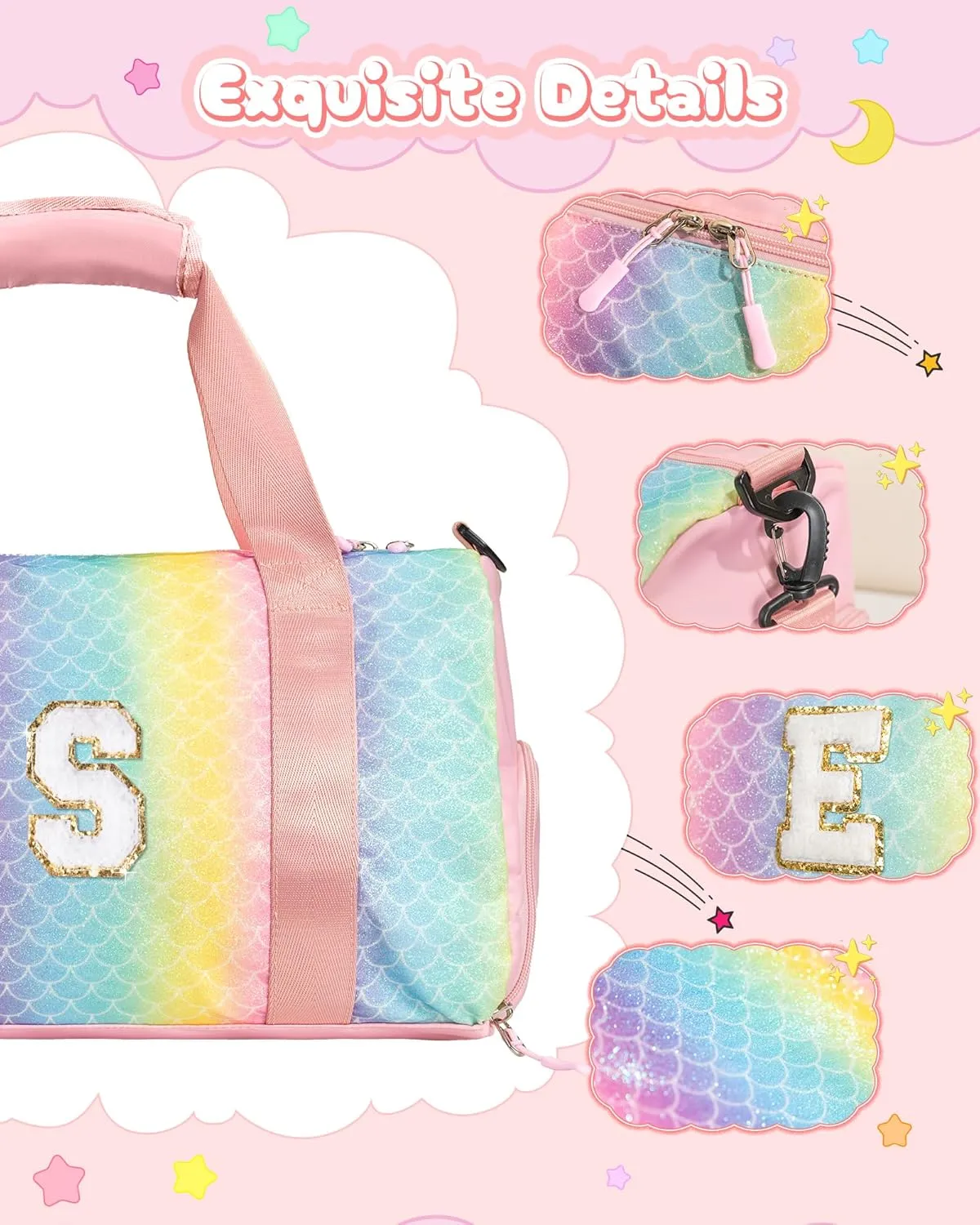 Camp Stuff for Girls Kids-Girl Gym Bag with Shoe Compartment, Kid Personalized Weekender Overnight Bags, Initial Travel Tote with Makeup Pouch, Valentines Day Gift for Girls (Letter R)