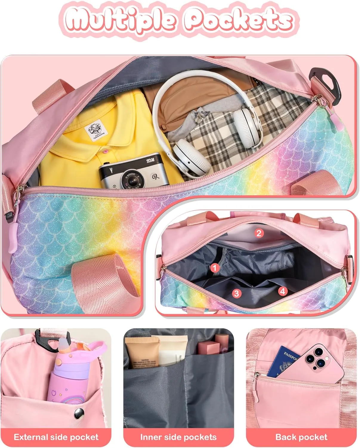 Camp Stuff for Girls Kids-Girl Gym Bag with Shoe Compartment, Kid Personalized Weekender Overnight Bags, Initial Travel Tote with Makeup Pouch, Valentines Day Gift for Girls (Letter R)
