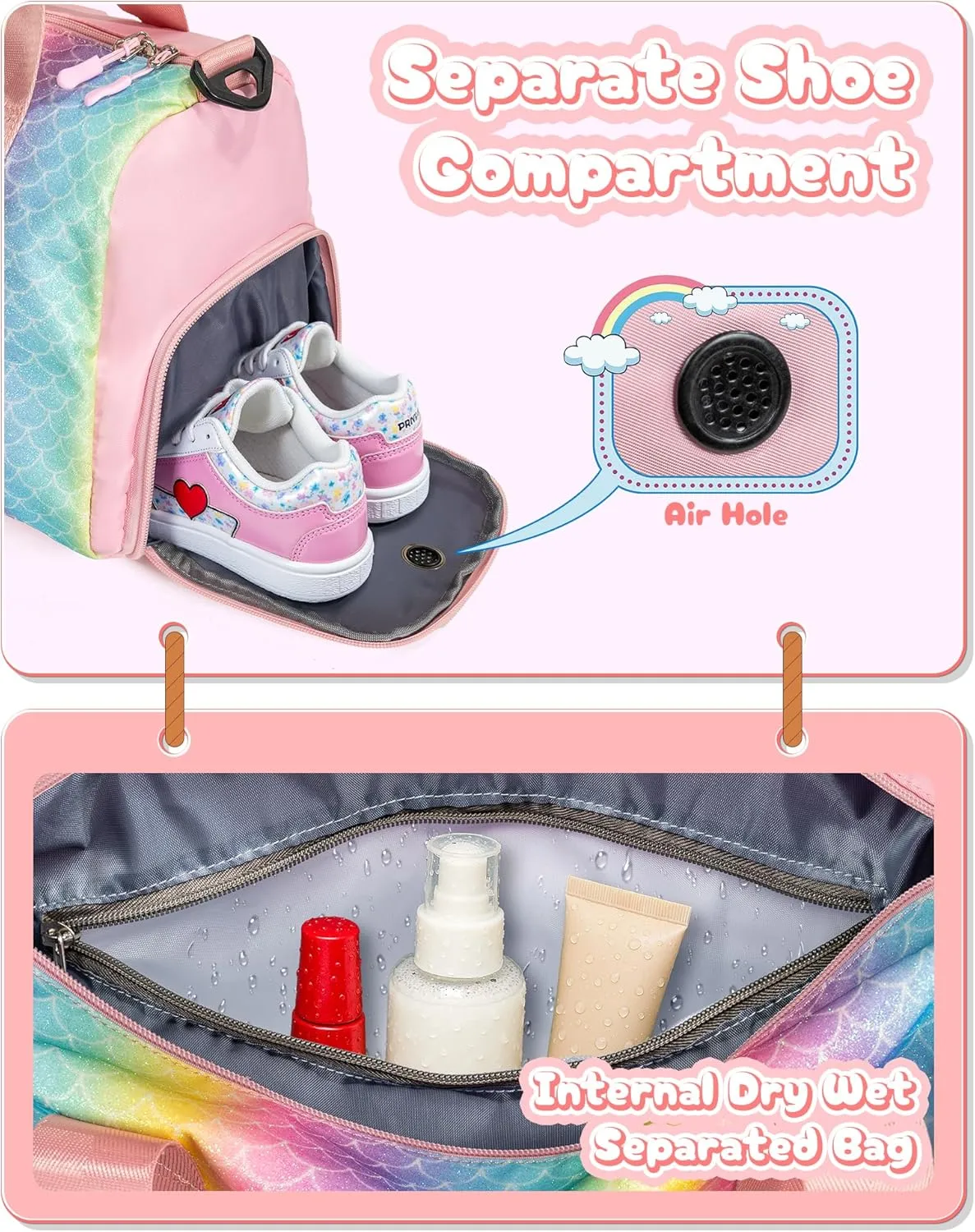 Camp Stuff for Girls Kids-Girl Gym Bag with Shoe Compartment, Kid Personalized Weekender Overnight Bags, Initial Travel Tote with Makeup Pouch, Valentines Day Gift for Girls (Letter R)