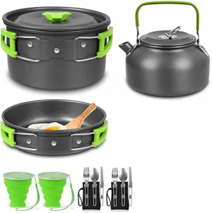 Camping Cooking Cookware Mess Kit Outdoor Ultralight Non-Stick Pots Pan Kettle Folding for Backpacking Picnic Hiking (Color : B) (A)