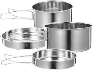Camping Cooking Utensils Set 4-Piece Stainless Steel Outdoor Cookware Set for Camping Hiking Cooking