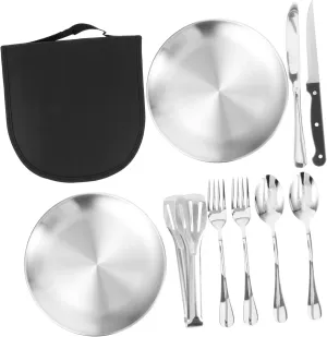 Camping Cookware Set Reusable Silverware Cutlery Set 10pcs Stainless Steel Outdoor Picnic Tableware for Bbq Hiking