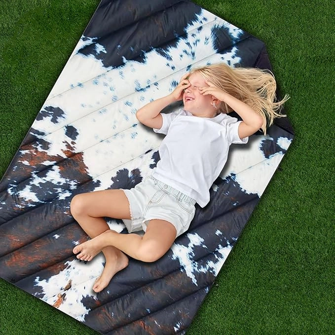 Camping Blanket, Puffy Waterproof Travel Blanket, Warm Cozy Picnic Blanket, for Outdoors, Travel, and Mountain.(Cow, 55" x 39")