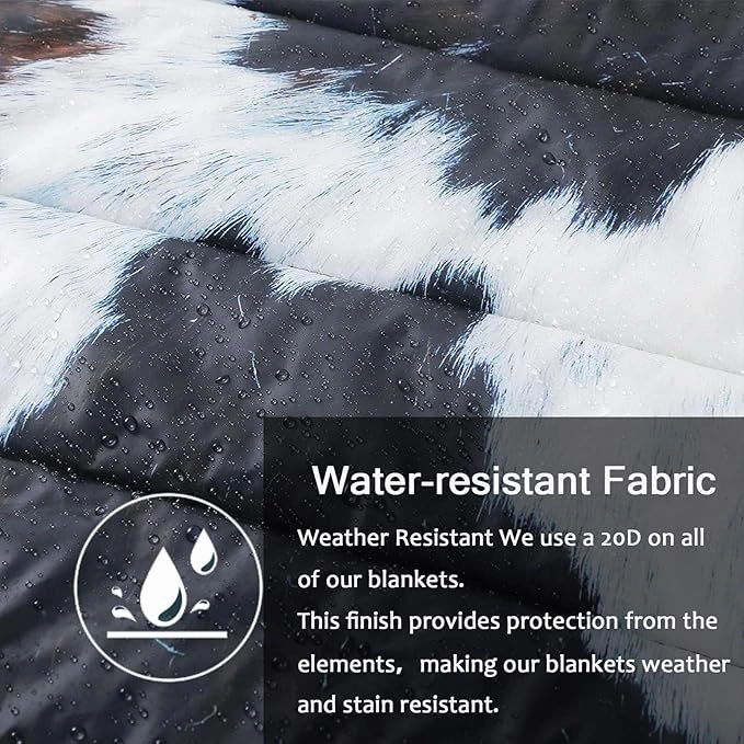 Camping Blanket, Puffy Waterproof Travel Blanket, Warm Cozy Picnic Blanket, for Outdoors, Travel, and Mountain.(Cow, 55" x 39")