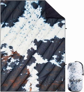 Camping Blanket, Puffy Waterproof Travel Blanket, Warm Cozy Picnic Blanket, for Outdoors, Travel, and Mountain.(Cow, 55" x 39")