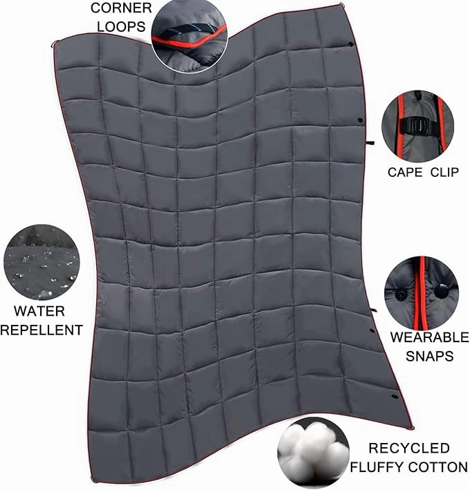 Camping Blanket, Puffy Waterproof Travel Blanket, Warm Cozy Picnic Blanket, for Outdoors, Travel, and Mountain.(Dark Grey, 78" x 56")