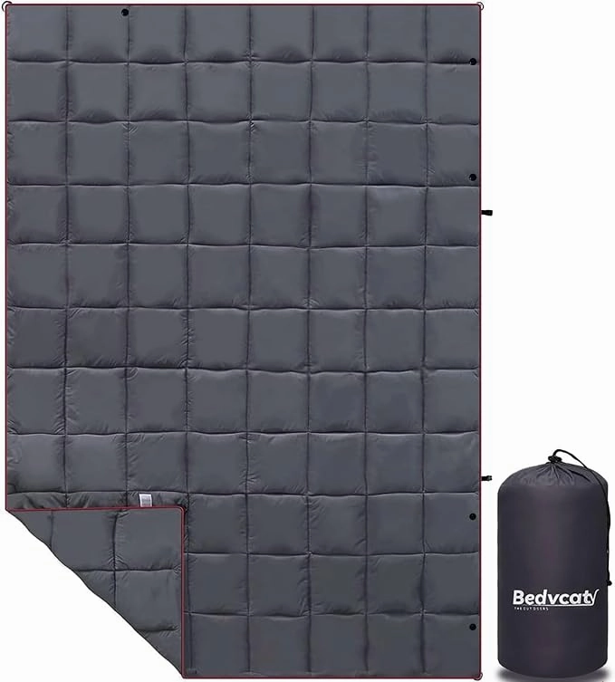 Camping Blanket, Puffy Waterproof Travel Blanket, Warm Cozy Picnic Blanket, for Outdoors, Travel, and Mountain.(Dark Grey, 78" x 56")