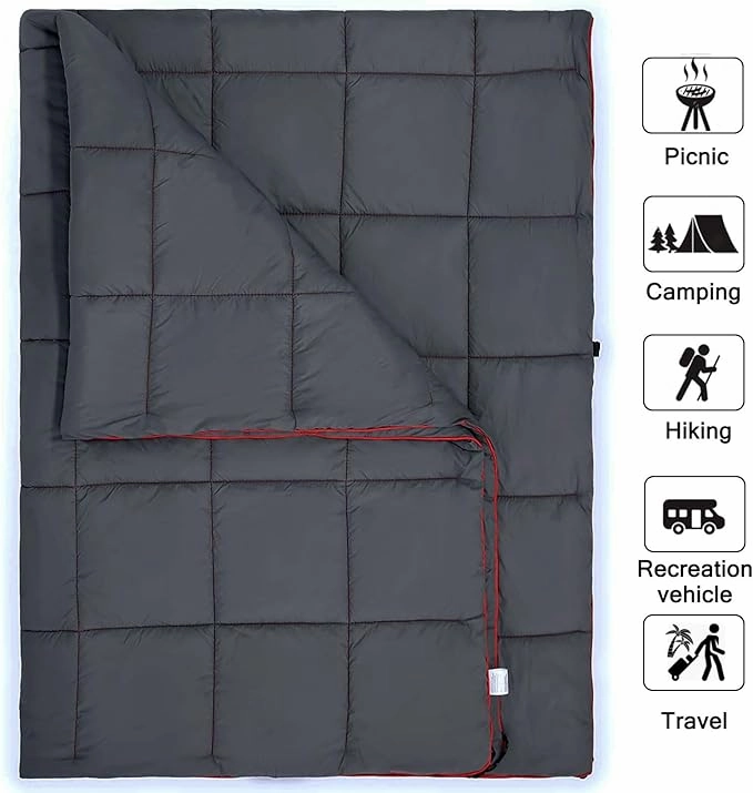 Camping Blanket, Puffy Waterproof Travel Blanket, Warm Cozy Picnic Blanket, for Outdoors, Travel, and Mountain.(Dark Grey, 78" x 56")