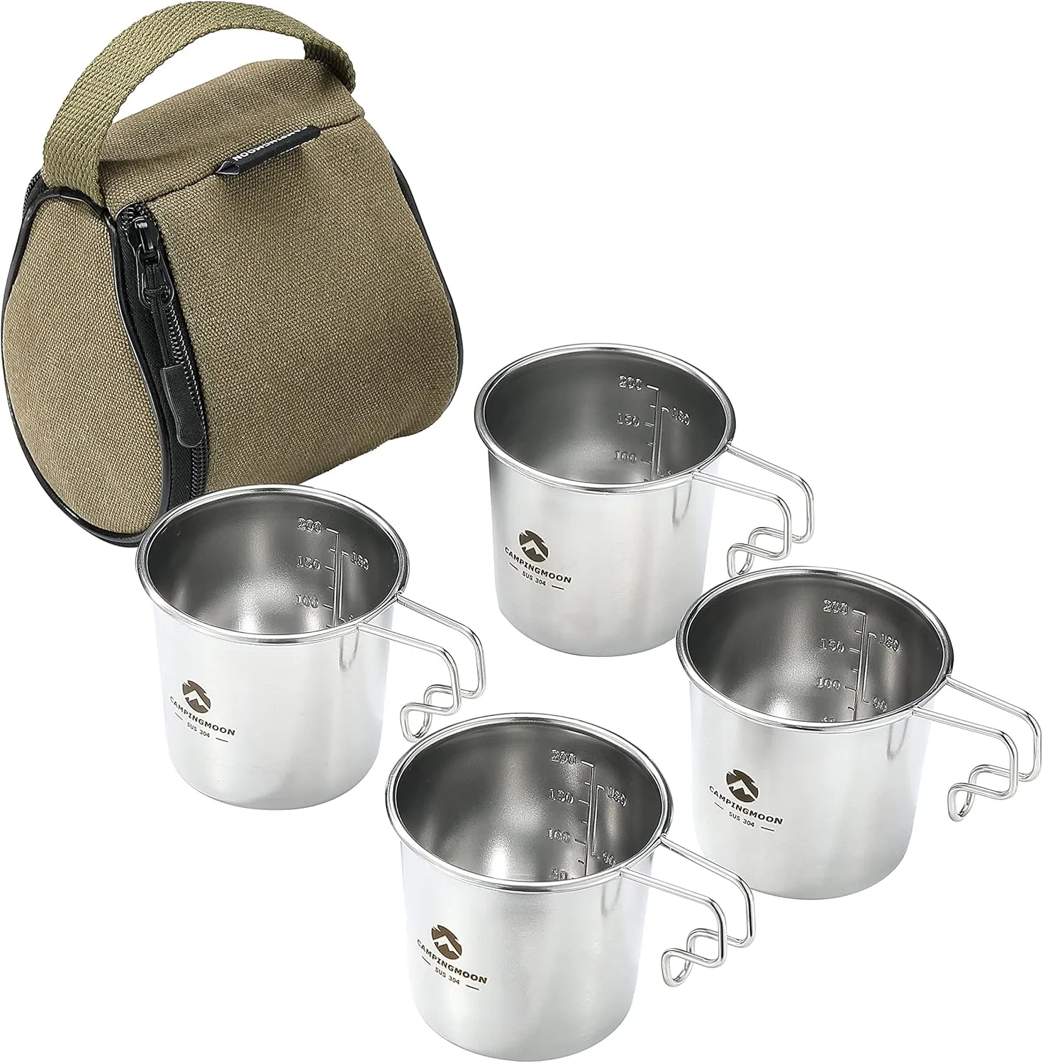 CAMPINGMOON 7oz Mug Cup Stackable 304 Stainless Steel Small Little Camping Beer 210ml S-190 (4pcs set/w bag)