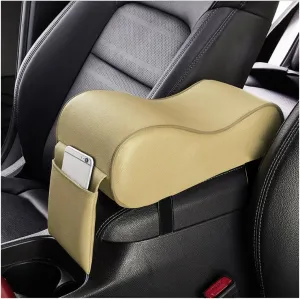Car Armrest Cushion, Soft Memory Foam Car Center Console Cover, Skin-Friendly Waterproof PU Leather Car Center Console Armrest Pillow with Storage Bag, Car Interior Accessories (Beige)