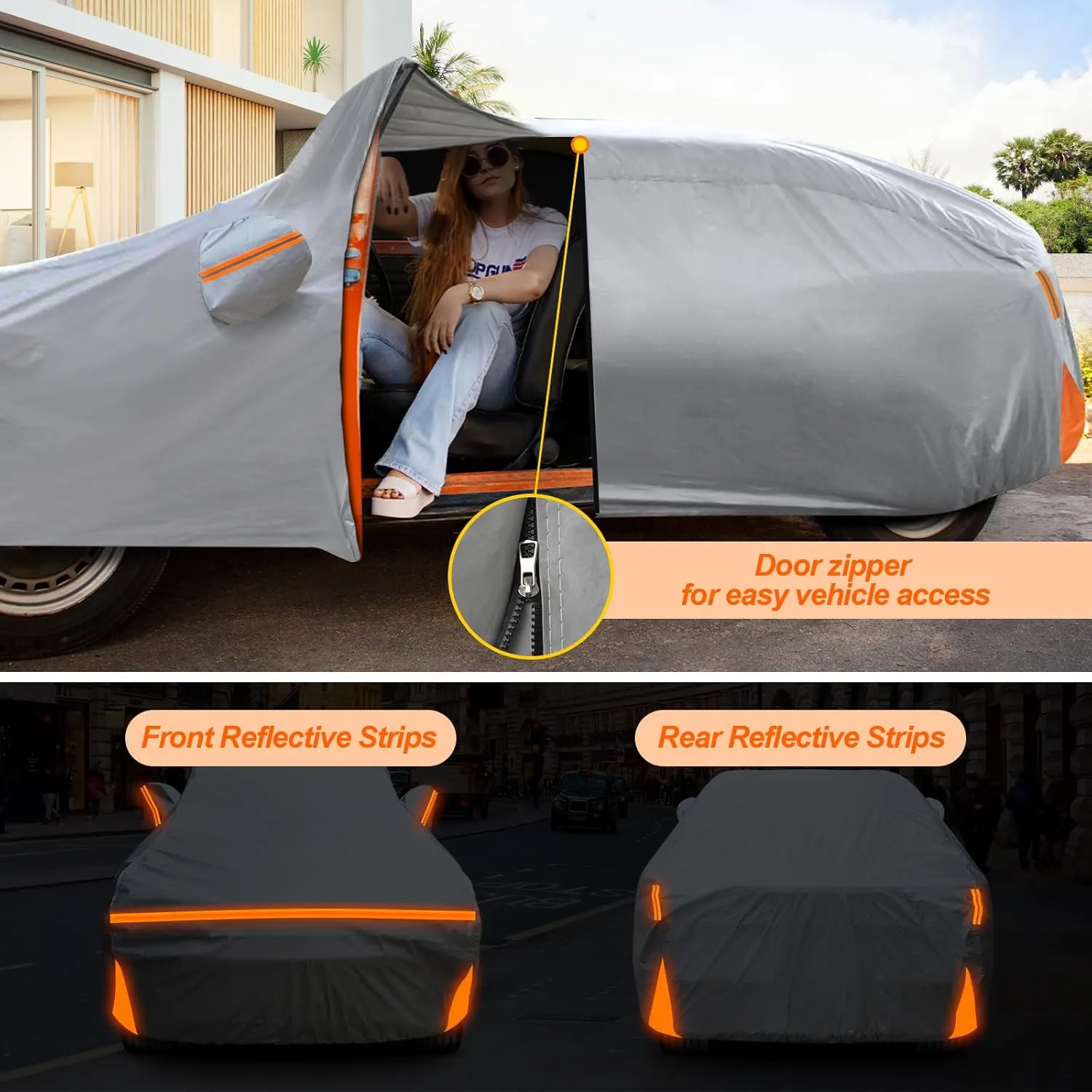Car Cover for 2002-2025 Honda Pilot, Waterproof Custom-fit All Weather Sun Rain UV Dust Snow Protection Outdoor Pilot Full Car Cover with Door Zipper and Cotton Lining-Grey