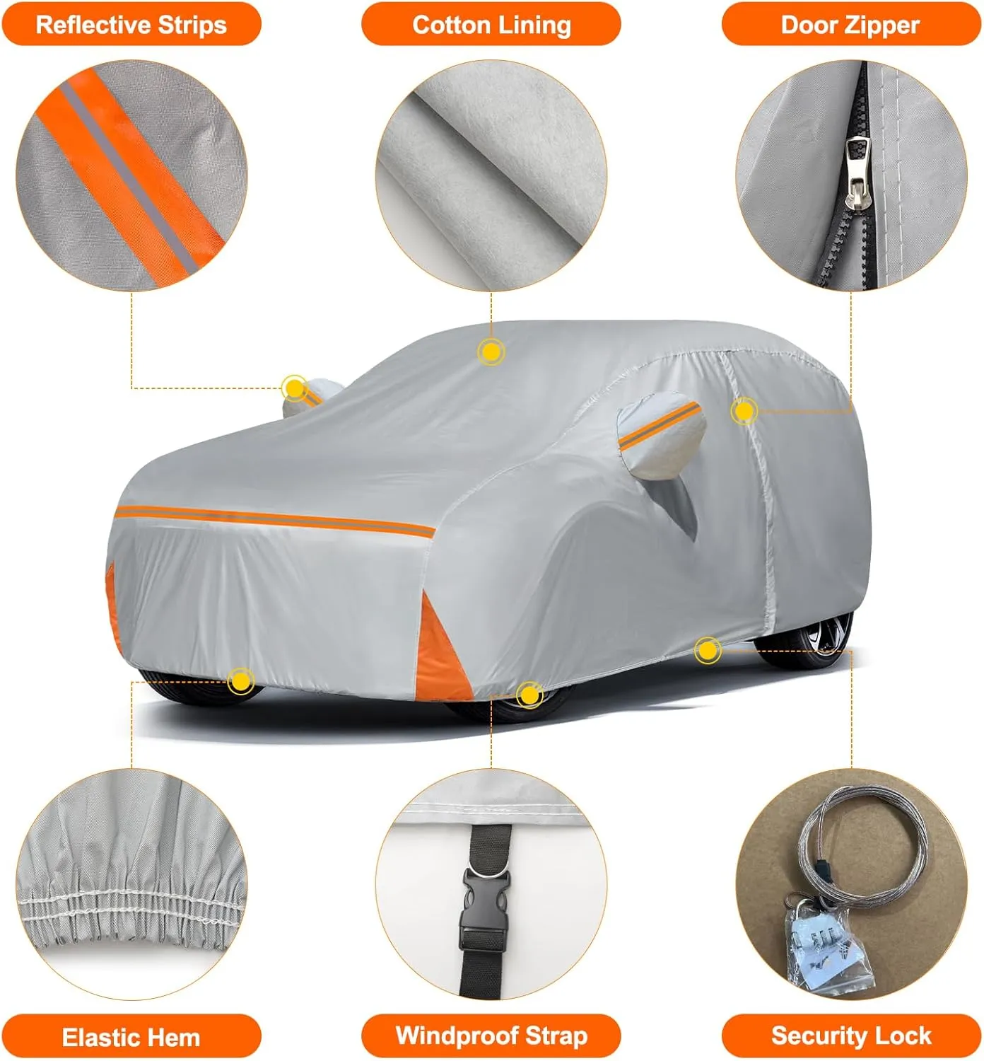 Car Cover for 2002-2025 Honda Pilot, Waterproof Custom-fit All Weather Sun Rain UV Dust Snow Protection Outdoor Pilot Full Car Cover with Door Zipper and Cotton Lining-Grey