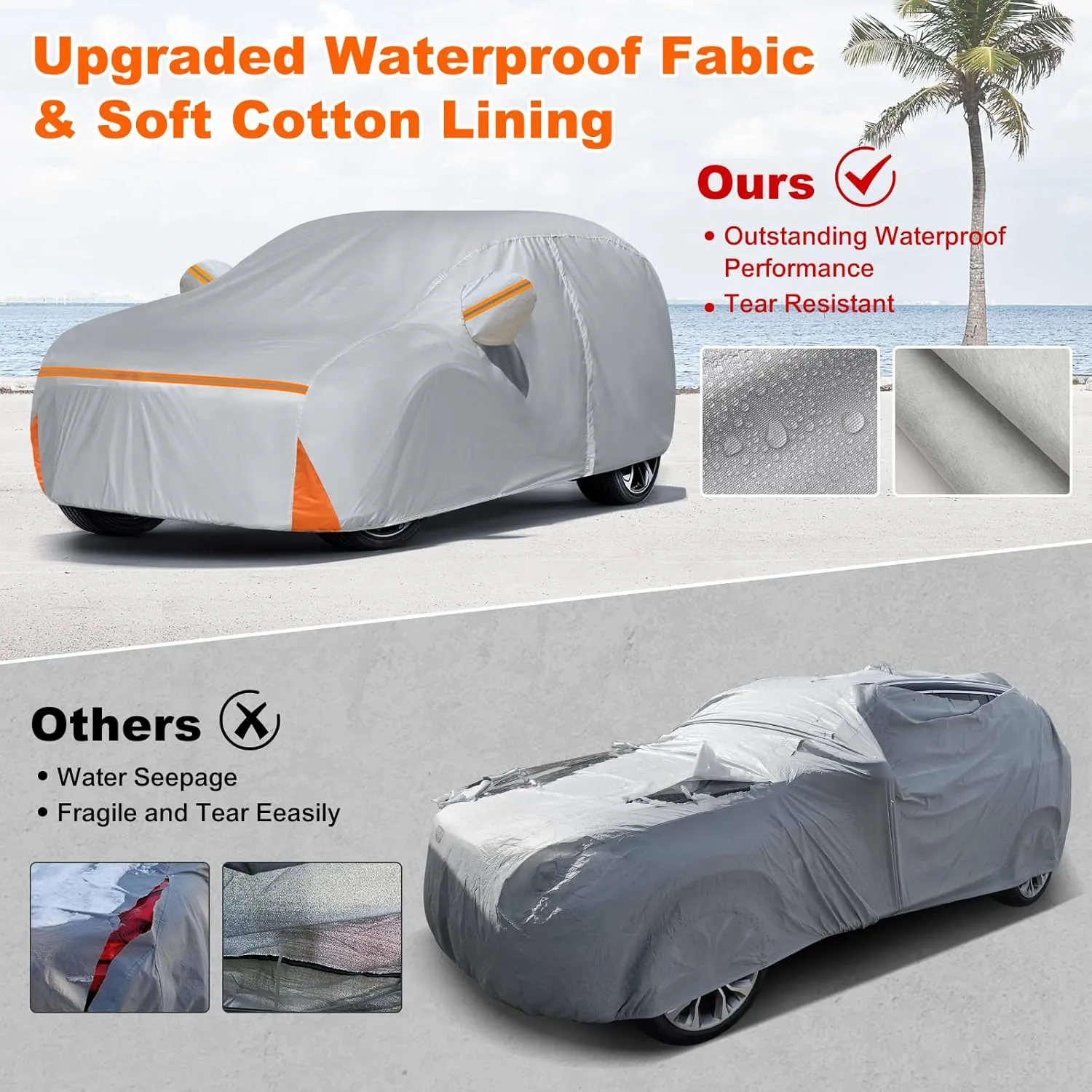 Car Cover for 2002-2025 Honda Pilot, Waterproof Custom-fit All Weather Sun Rain UV Dust Snow Protection Outdoor Pilot Full Car Cover with Door Zipper and Cotton Lining-Grey